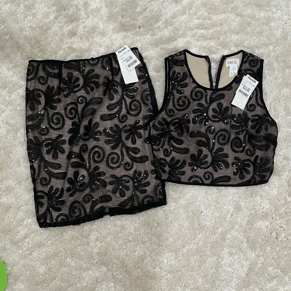 Sienna Sky two piece black sequence outfit
